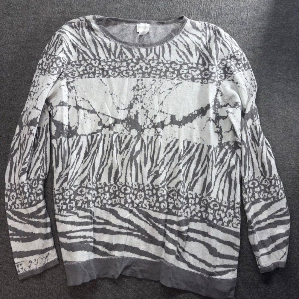 Weekends by Chicos Grey White Mixed Animal Print Cotton Knit Top Size 3 XL